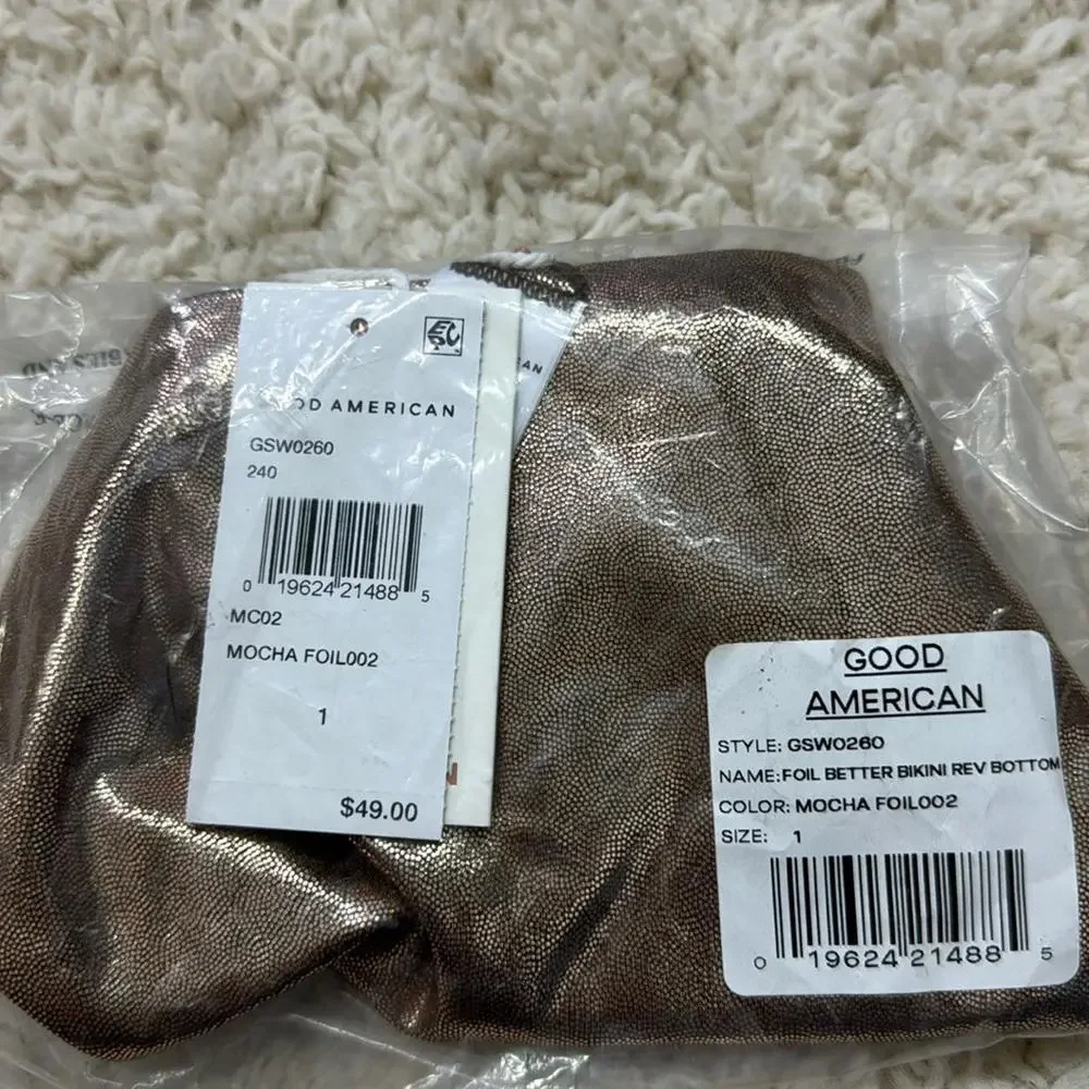 Good American Womens Foil Better Bikini Reversible Bottom‎ Mocha Size S New